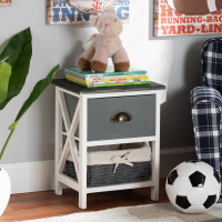 Baxton Studio 1818-White/Grey Baxton Studio Garridan Modern and Contemporary Two-Tone Grey and White Finished Wood 1-Drawer Storage Unit with Basket 